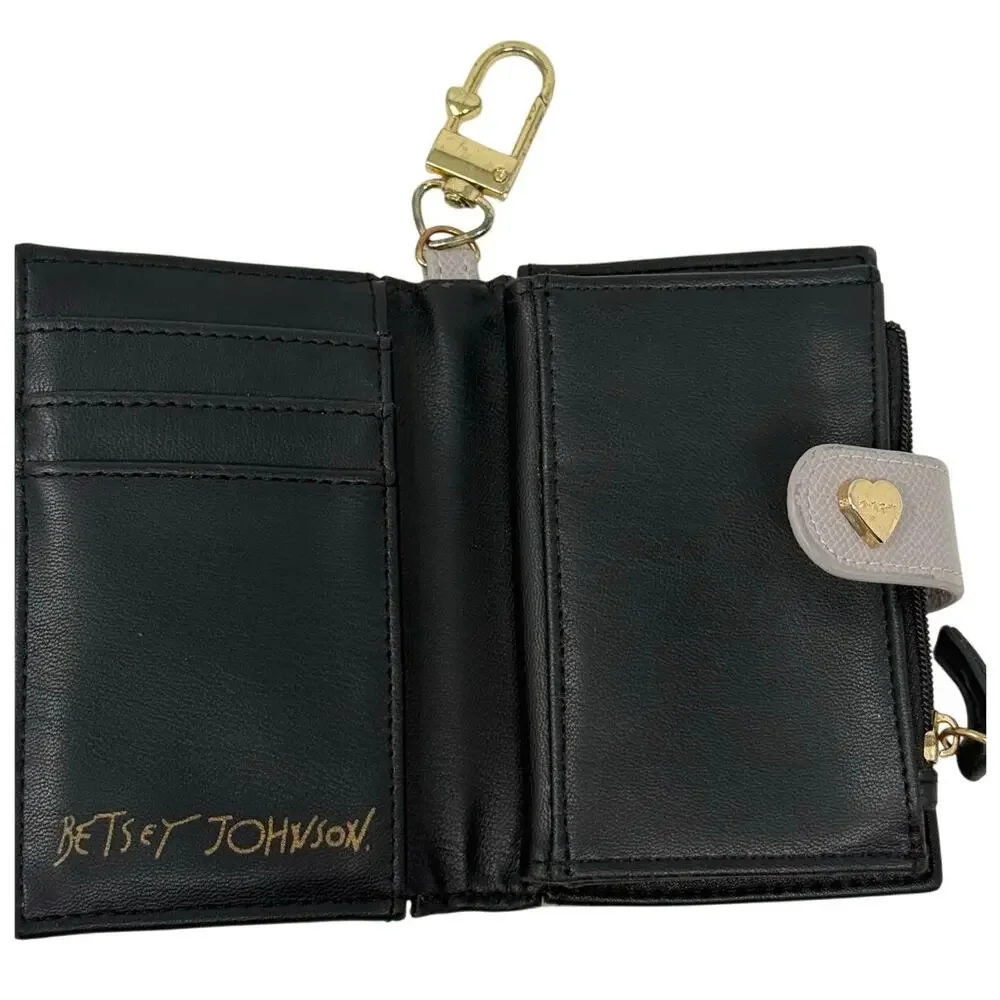 Betsey Johnson Folding Wallet with Keychain Gray Heart ID Holder Gold Hardware
